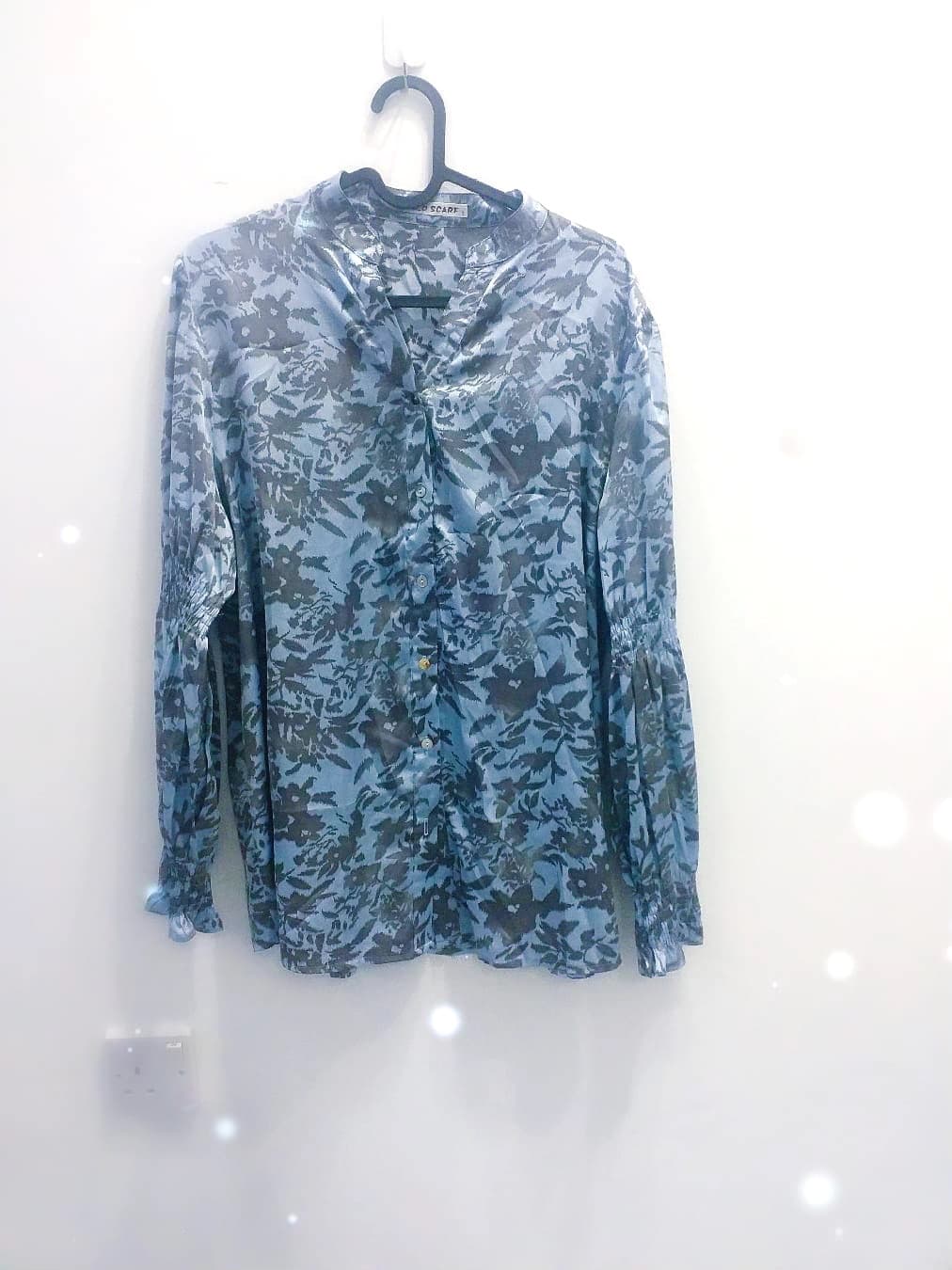 Blue Floral Long Sleeve Blouse